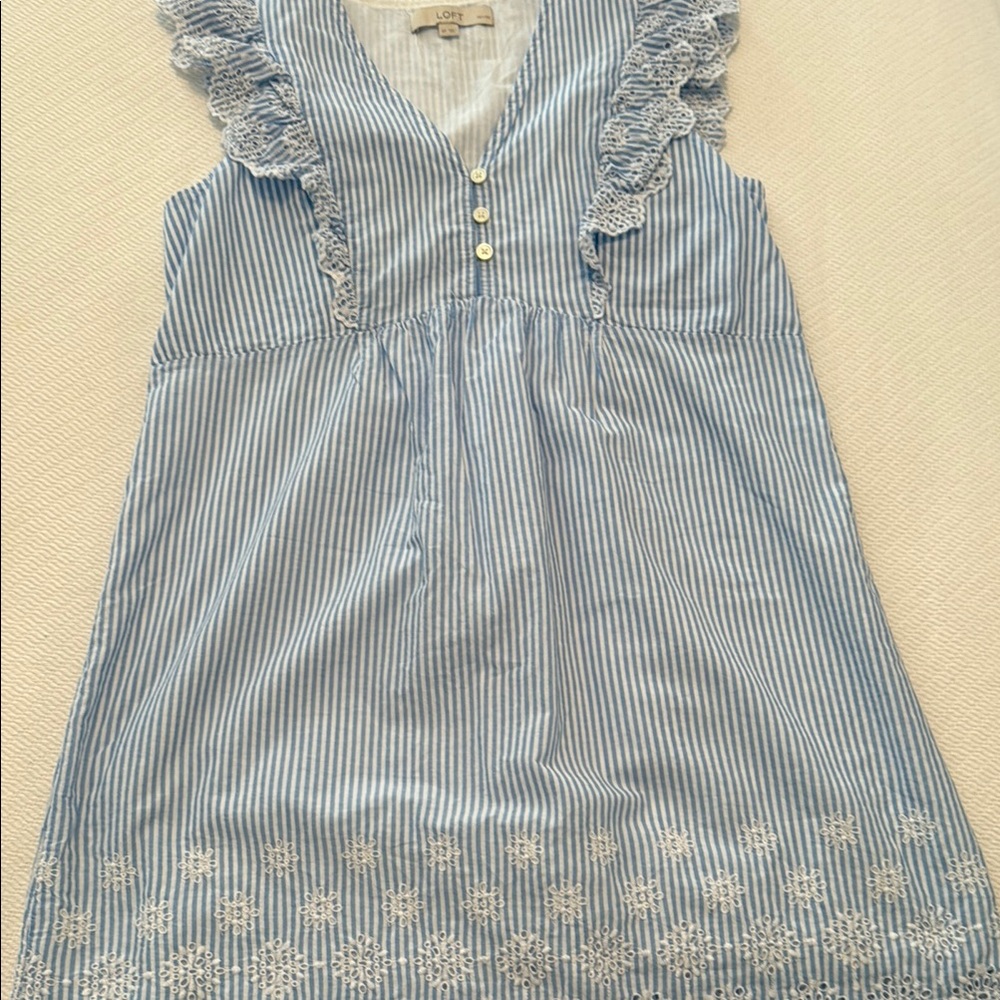 Loft Blue and White Sundress with Flutter Sleeves